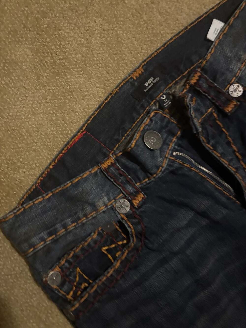 True Religion Bobby Relaxed Baggy Jeans Size 34 Dark Wash